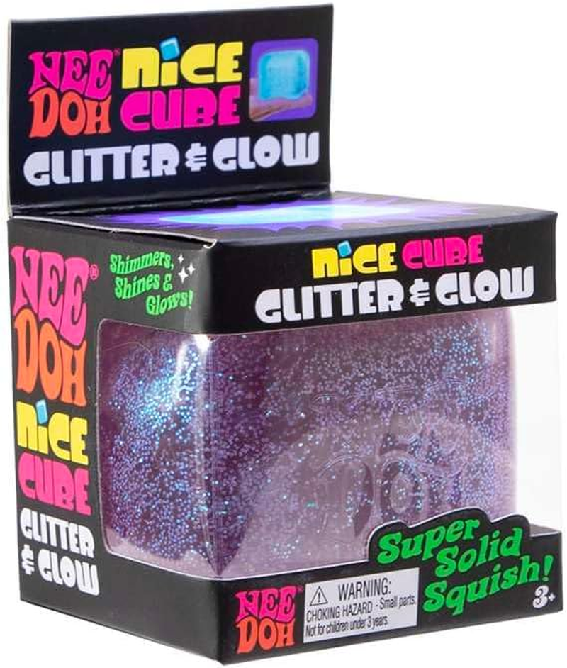 Needoh Nice Cube Glitter & Glow, Squishy Sensory Stress Relief Fidget Toy, Calming Cube for Kids and Teens, Assorted Colours, Satisfying Tactile Play, Suitable for Ages 3 and Up