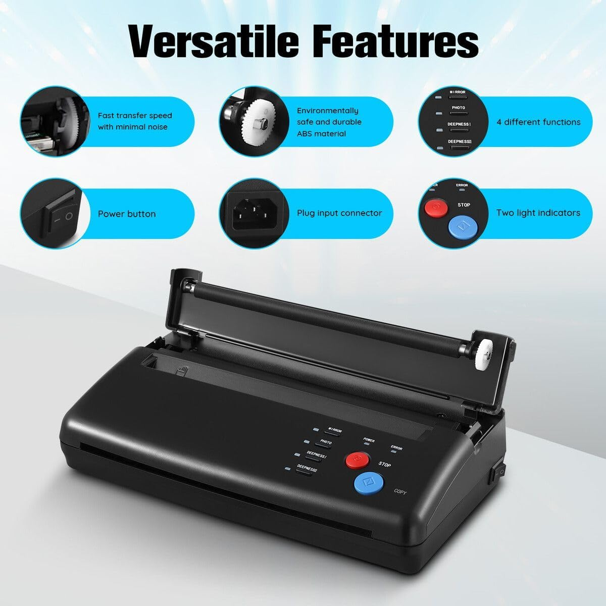 AUSWAY Tattoo Stencil Printer Maker Thermal Transfer Drawing Copier Tattooing Body Art Machine Portable DIY Project Supplies with 30 A4 Paper for Artist Shop image number 1