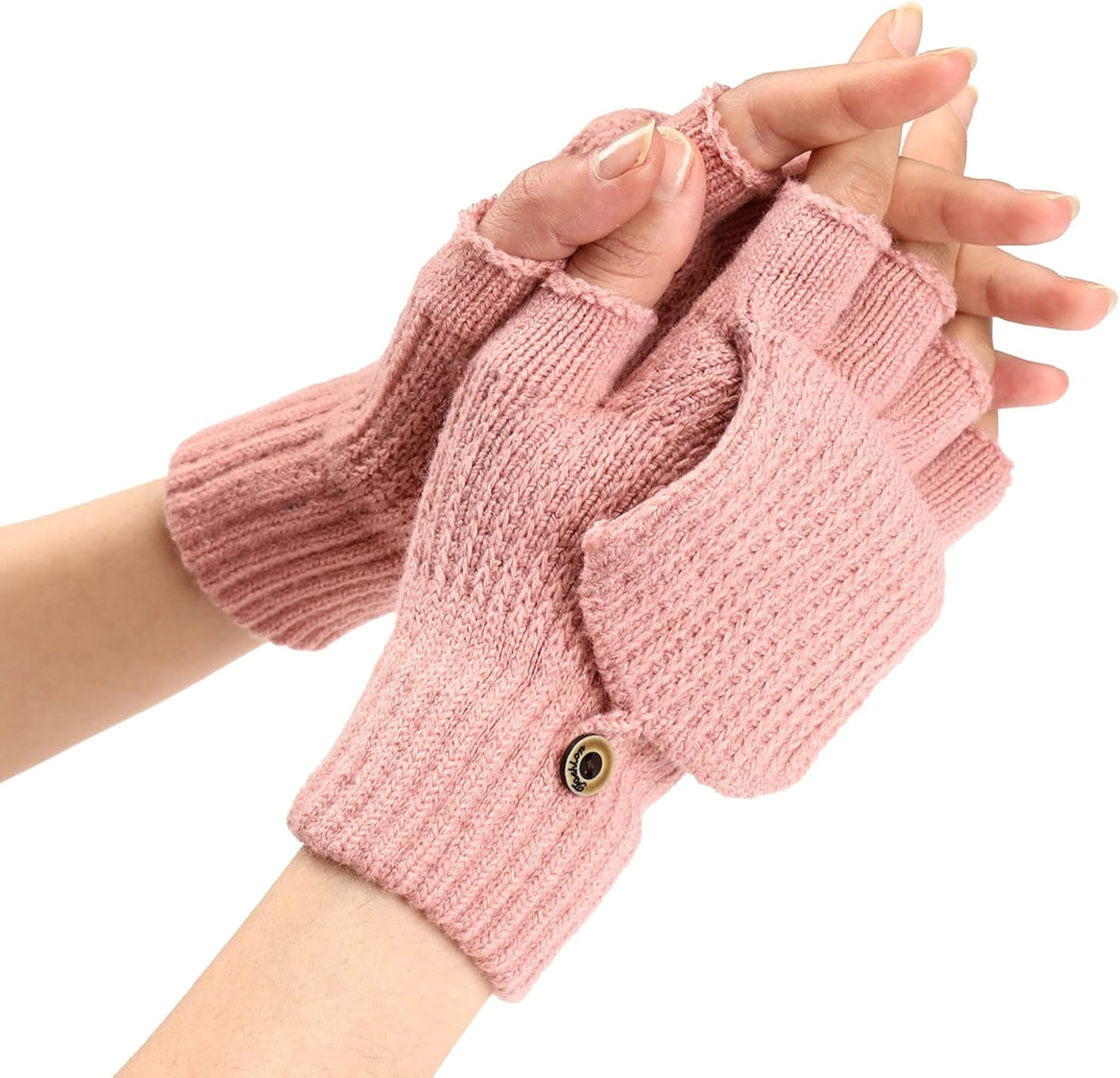 Women'S Breathable Gloves Winter Knit Convertible Fingerless Gloves Wool Gloves Thermal Gloves Unisex - Beige image number 7