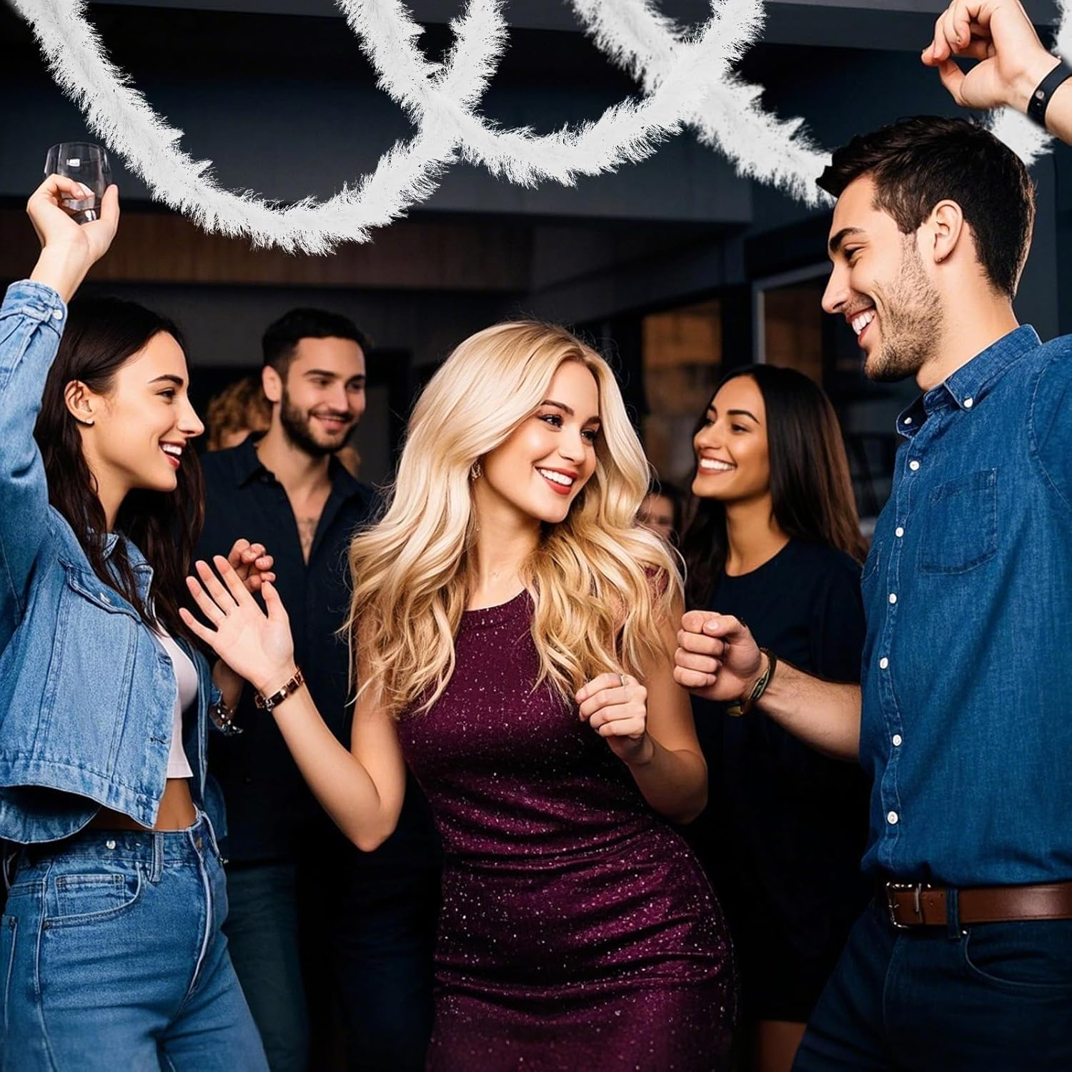 10 Pcs Feather Boas Artificial Fluffy Boas 5Ft Pink Rose Feather Boa Set for Women Girls Costume Halloween Christmas Wedding Birthday Party Bulk - Blue image number 5