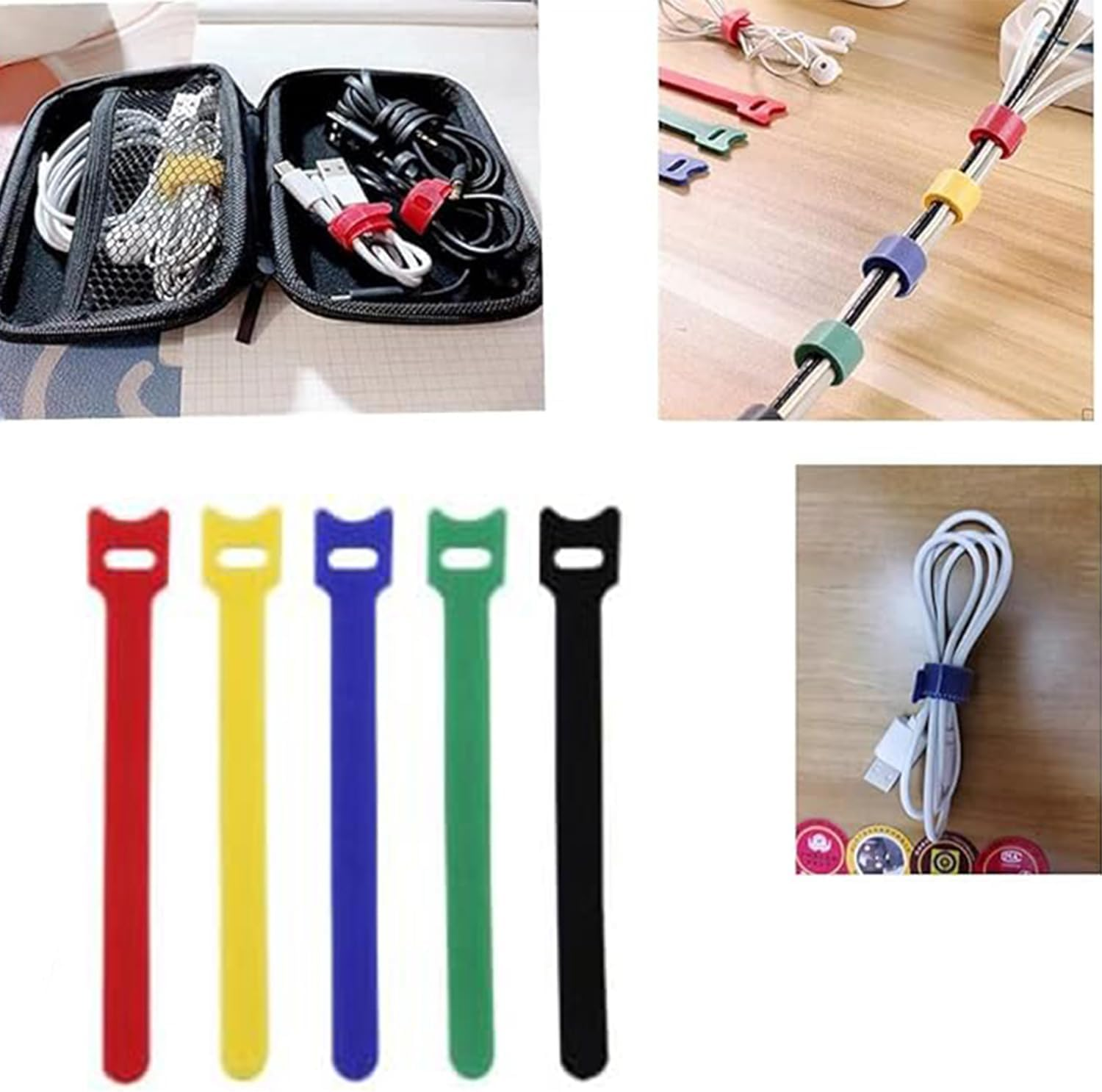 Roczential 100 Reusable Zip Ties | 5 Colors of Heavy-Duty Nylon Buckle Straps | Wires, Electronic Products PC、 Multi Purpose Fastening Strap for Headphones | Sturdy Hook and Loop Cable Organizer image number 3