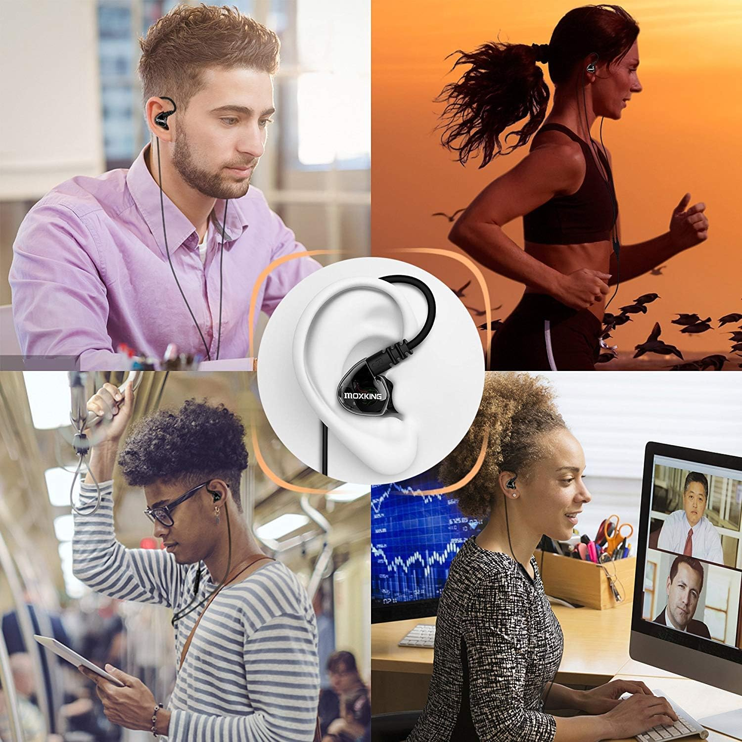 MOXKING Running Sports Earbud Headphones Wired over Ear in Ear Headsets Noise Isolation Waterproof Earbuds Enhanced Bass Stereo Earphones with Microphone and Remote for Running Jogging Gym (Black) image number 5