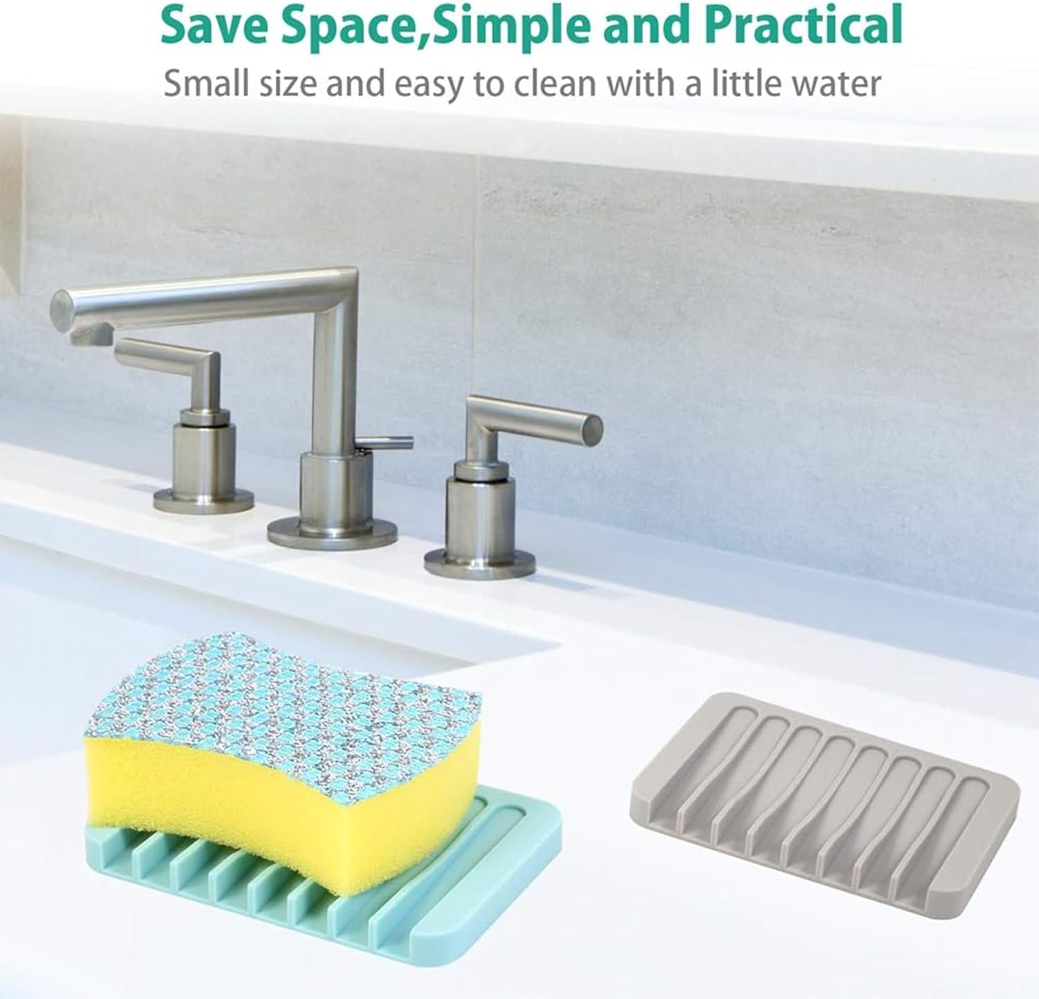 3 Pack Self Draining Soap Holder Set, Silicone Soap Dish & Sponge Tray for Bathroom, Shower, Kitchen - Durable, Anti-Slip, Easy Clean Soap Saver - Ideal for Bar Soap, Shampoo, Bath Sponges - Red+Green+Blue image number 2