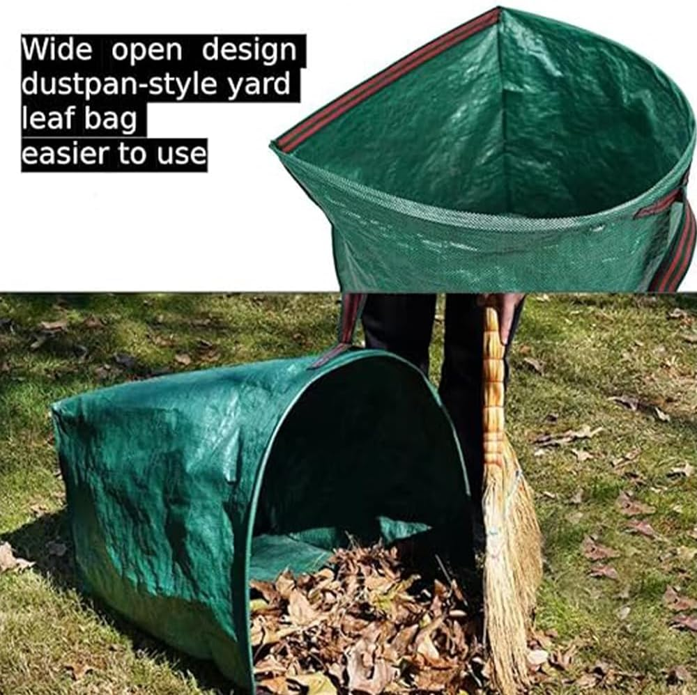 2 Pack Large Yard Dustpan-Type Garden Bag for Collecting Leaves,Green Yard Waste Bags,Reuseable Heavy Duty Lawn and Garden Waste Container,Leaf Bags for Clean up Outdoor Grass Clippings Debris Leaves image number 6