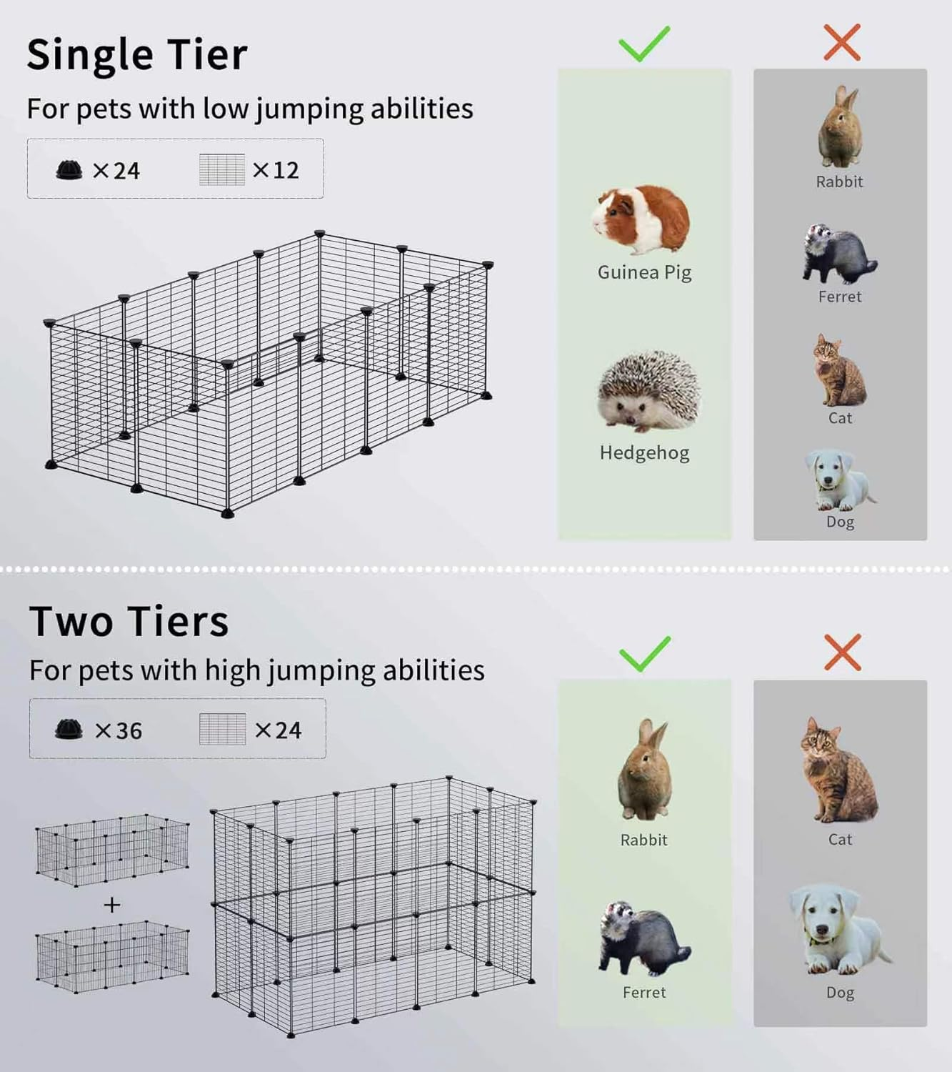 LURIVA DIY Small Animal Pet Playpen, Guinea Pig Cages, Rabbit Playpen, Dog/ Puppy Playpen, Indoor Portable Metal Wire Yard Fence, 15 X 12 Inch, 12 Panels, Black image number 3