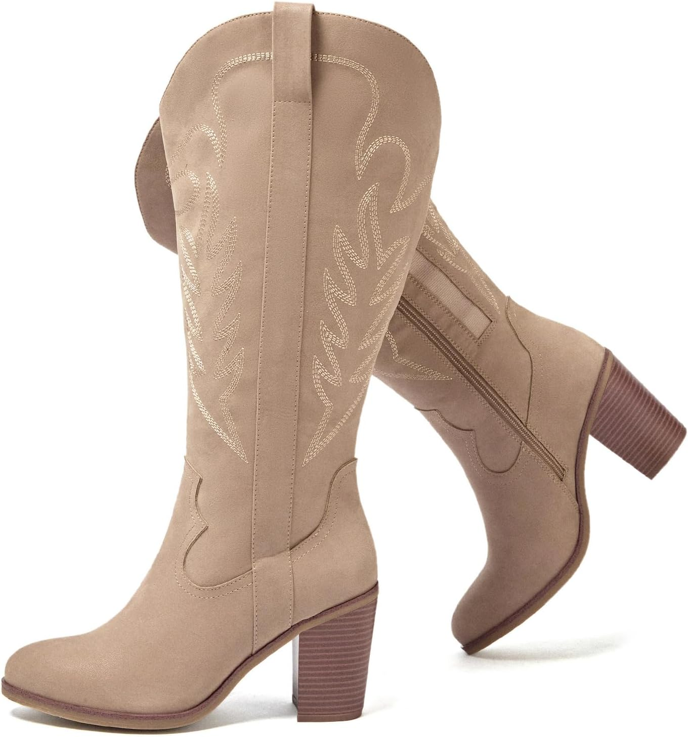 Luoika Women'S Extra Wide Calf Cowboy Knee High Boots，Wide Width Cowgirl Boots Chunky Pump Heel plus Size Western Tall Boots.