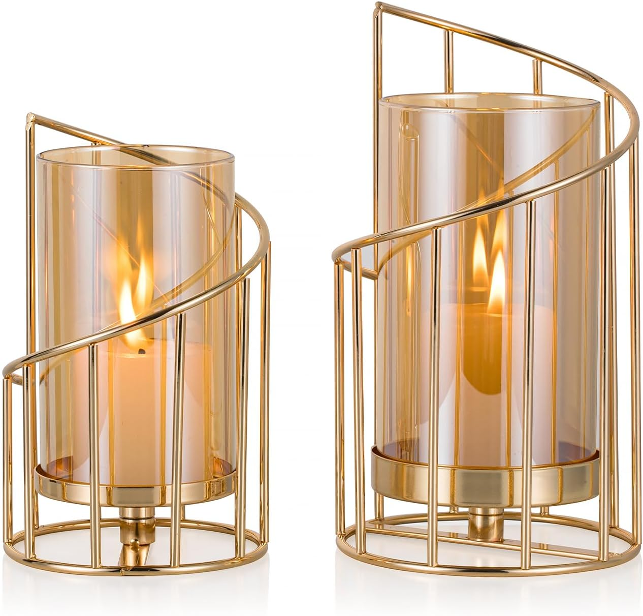 Staymoment Lantern Black Decorative Modern: Set of 2 Candle Holders Metal Lantern Outdoor Candle Holder Table Decoration Living Room Bathroom Garden Lanterns Outdoor and Indoor for Pillar Candle