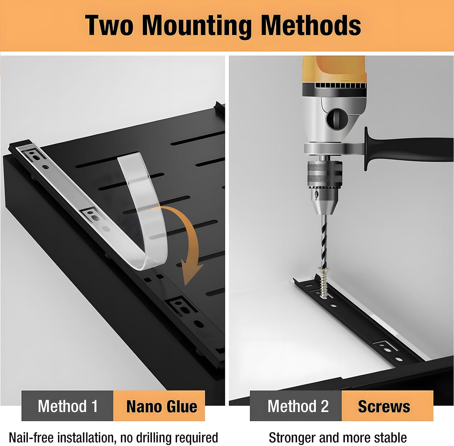 Pull Out Cabinet Organizer, Expandable Heavy Duty Slide Out Drawers Fixed with Adhesive Nano Film, Roll Out Shelf Storage for Kitchen Base Cabinet Organization,Pantry,Bathroom, Black 1Pcs(17.1"-26.7") image number 4