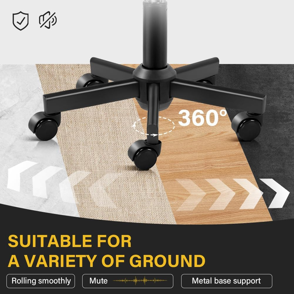 Rolling Stool Height Adjustable 360&deg; Swivel Stool with Wheels Square Seat PU Leather Rolling Stool for Bedroom Counter Shop Salon Massage Home Office Desk (Black) image number 2