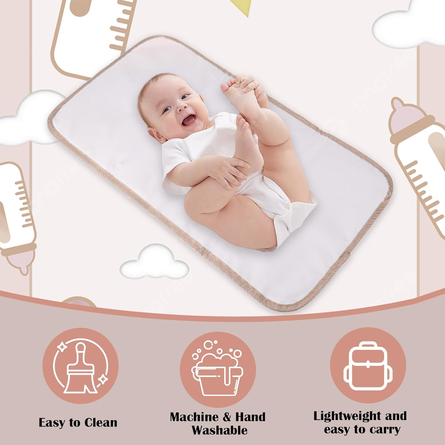 Baby Changing Mat,Portable Changing Mat,Foldable Travel Nappy Changing Mat,Lightweight,Wipeable,Skin-Friendly Fabric,Suitable for Home and Outdoor Use image number 1
