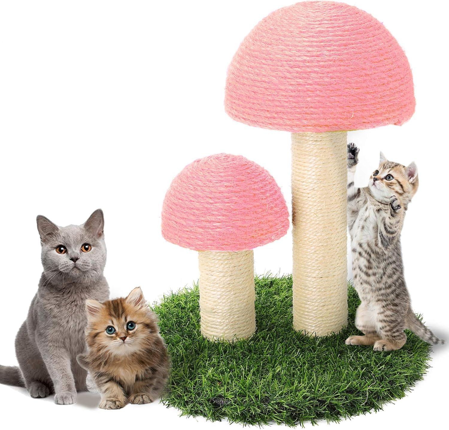 Cat Scratching Post, Mushroom Claw Scratching Post for Kitty, Natural Sisal Cat Scratchers Pole, 15X12 Inch Cat Interactive Toys (Pink)