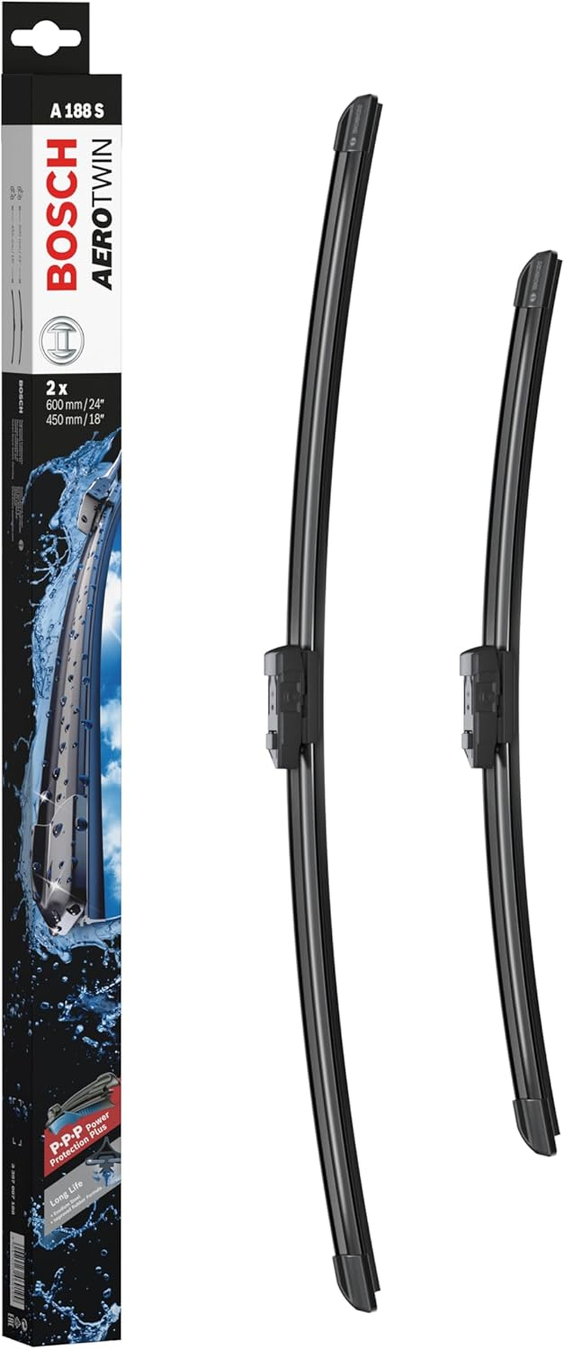BOSCH A188S Wiper Blade Aerotwin, Set Fits VWW Caddy [2C] (2010-2015), VWW Caddy [SA] (2015-2020), ALF Giulietta [940] (2010-2020), VWW Caddy [2K] (2004-2010) & Others