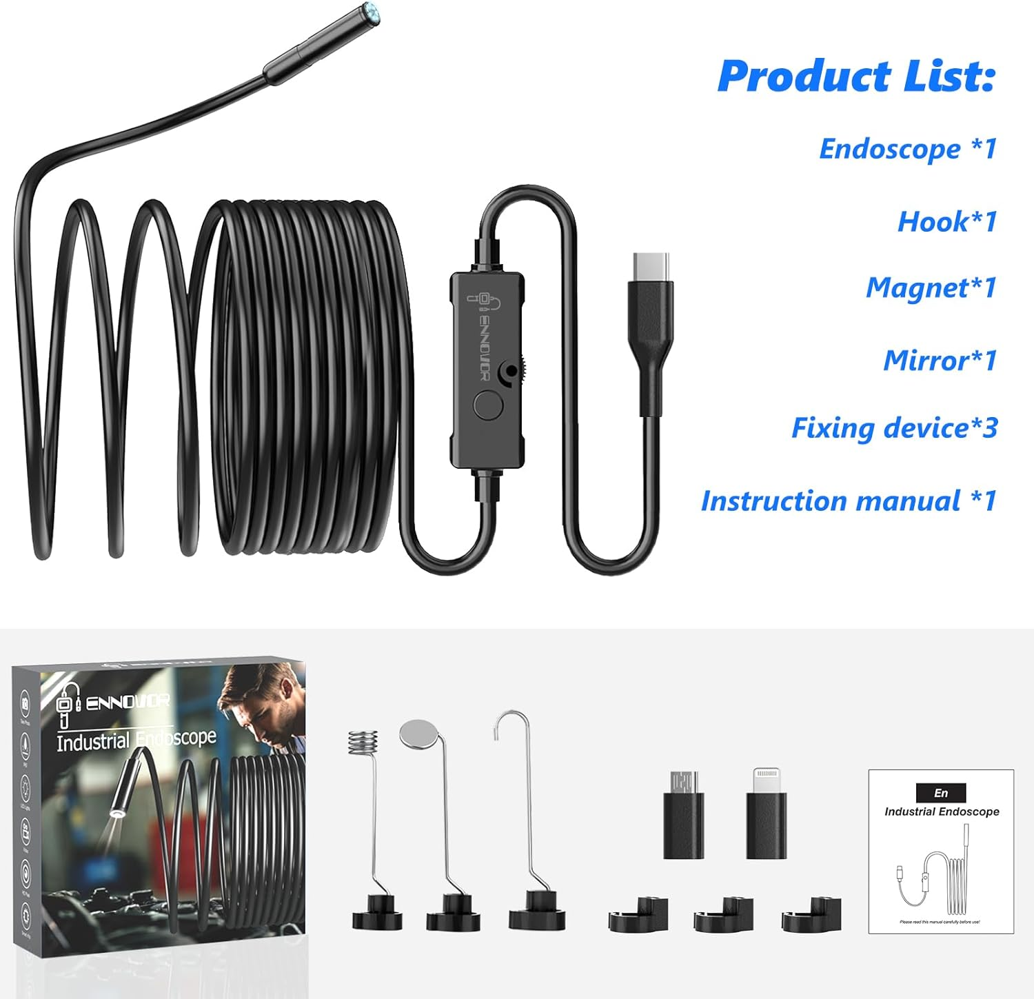 Endoscope Inspection Camera, 1920P Flexible Rigid Endoscope, 8 LED Borescope, USB No Wifi Snake Camera, Waterproof IP67 Tube Sink Pipe Drain Camera, for Android Ios Iphone Ipad Samsung,16.5Ft image number 3