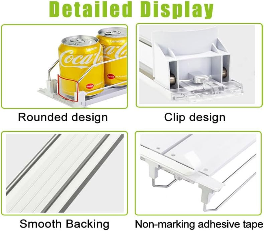 Mtxorvix Drink Organizer for Fridge, 5 Rows Soda Can Dispenser for Refrigerator, Automatic Glide Organizer for Refrigerator, Width Adjustable Drink Dispenser, Self - Pushing Soda Can Dispenser (White)