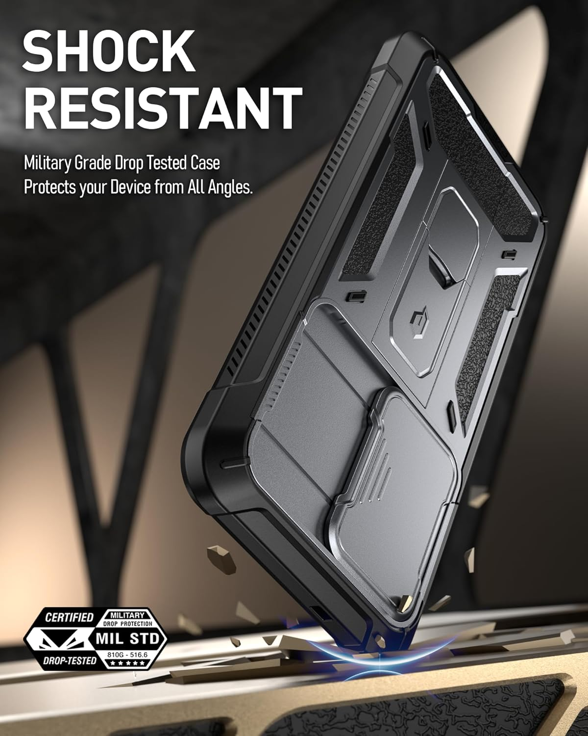 Poetic Spartan Case for Galaxy S25+ plus 6.7", [Slide Camera Cover] [Screen Protector Works with Fingerprint Id]Military Grade Rugged Shockproof S25 plus Phone Case with Kickstand, Metallic Gun Metal image number 5