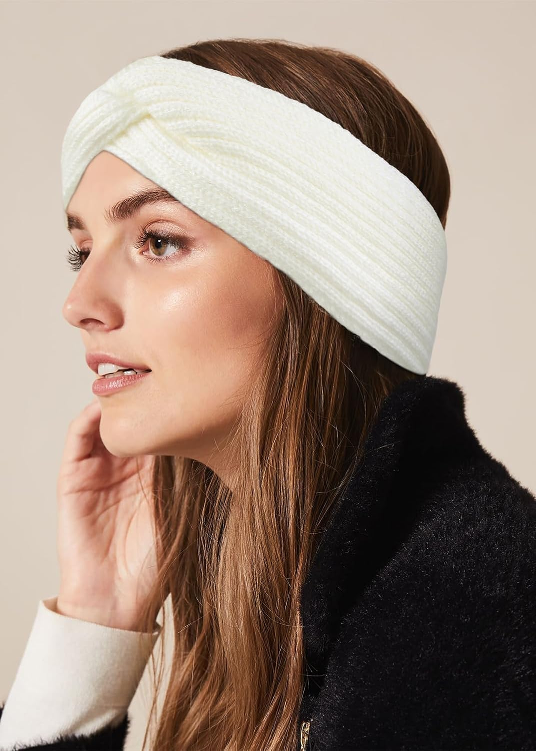 WOVOWOVO Pack of 4 Women'S Winter Headbands, Knitted Girls Women Headbands, Hair Band, Wide Warm Ear Warmers, Elastic Crochet Hair Bands, Fleece Lining, Twisting Headband, Hair Accessories, Headband image number 4