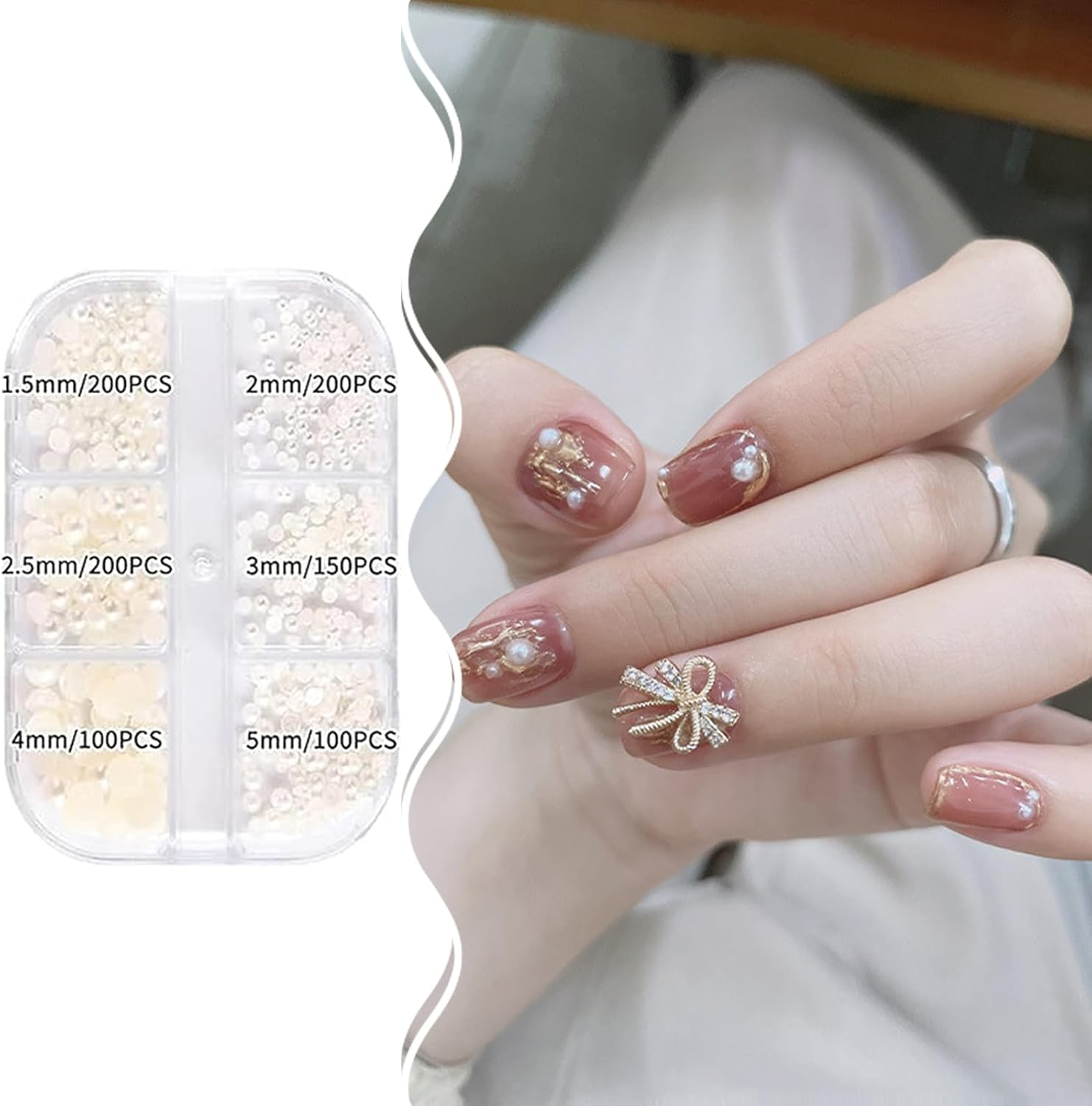 Lunarcharm Pack of 2 Nail Art Beads with Tweezers Flat Back Beads Nail Charms Gold Silver Nail Art Supplies Design Nail Accessories Rhinestone Mixed Rhinestones Nails image number 5