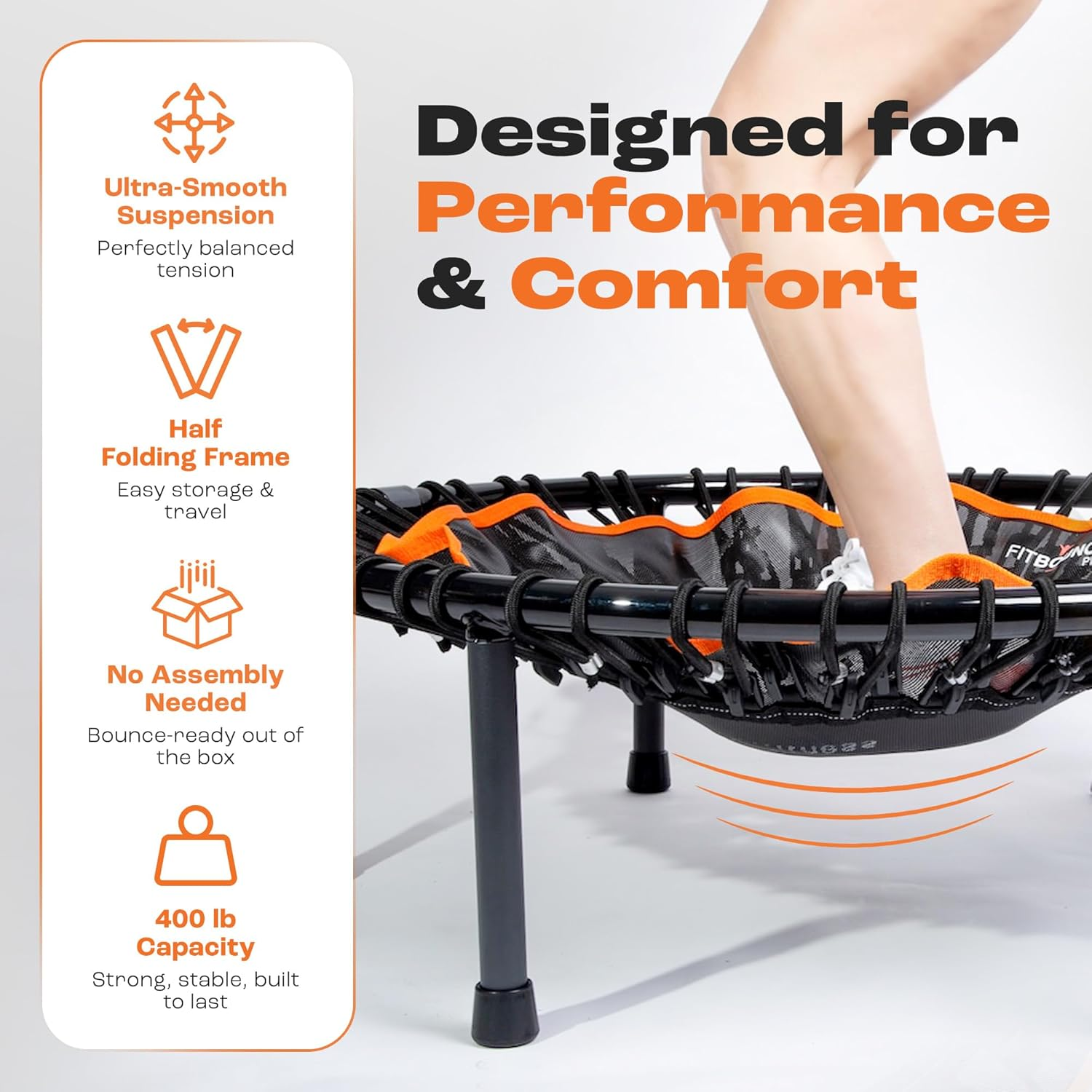 Fit Bounce Pro Bungee Rebounder Australia | Assembled | Half Folding | Silent & Beautifully Designed Pro Indoor Mini Trampoline for Adults & Kids | DVD & Online Workouts image number 2