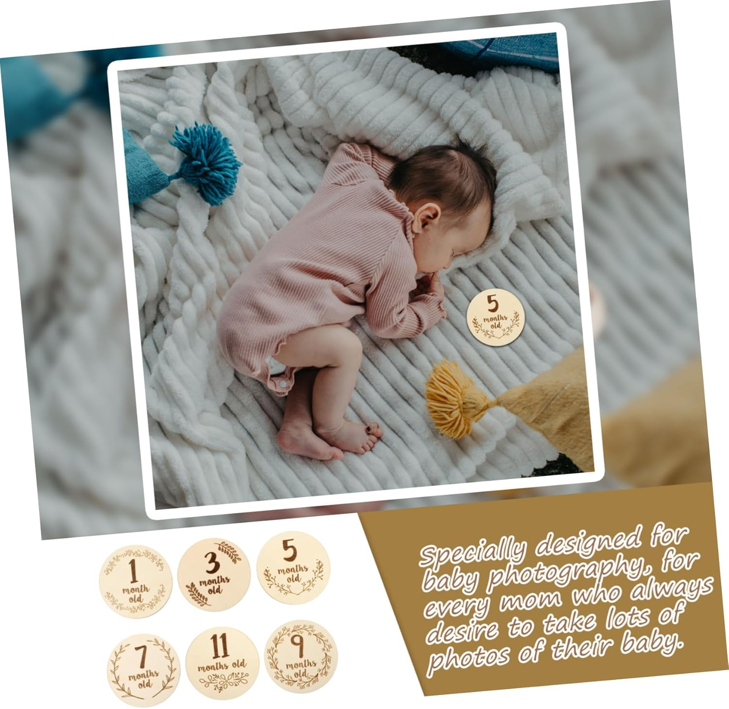 6Pcs Double-Sided Milestone Cards Boy Girl Monthly Cards Birth Month Milestone for Newborn Photoshoot image number 3