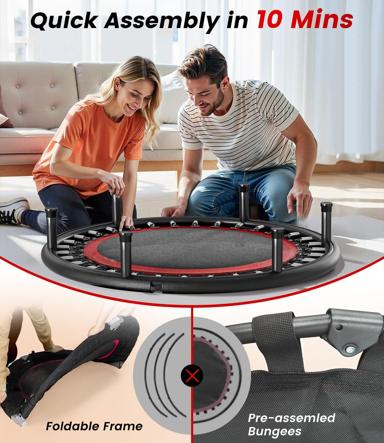 Mini Trampoline for Kids Adults - 48" Foldable Fitness Rebounder Mini Trampolines image number 3