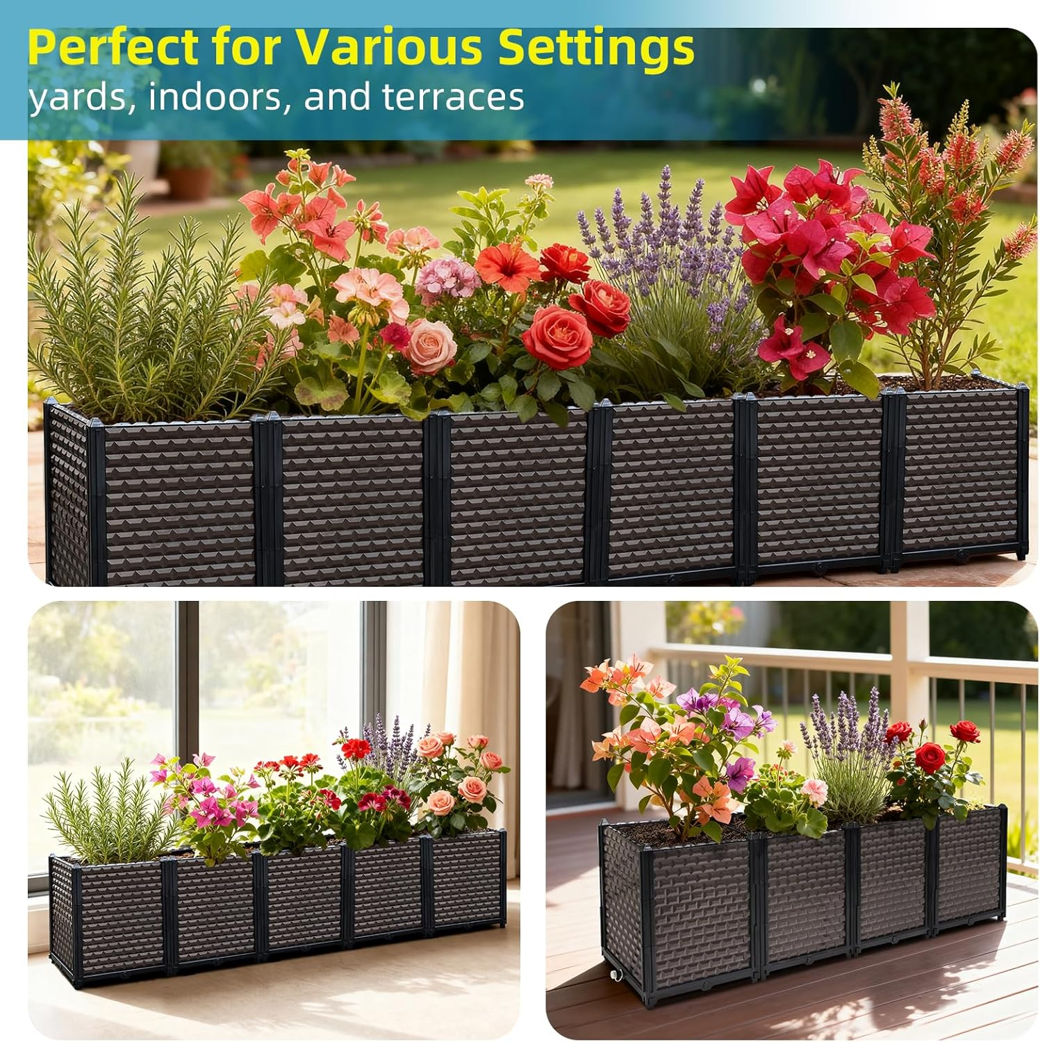 Giant Raised Garden Bed Self Watering Kit 50Cm Deep, 240Cm Family-Size Outdoor Planter Box, Super Long Elevated Garden Bed for Urban Farming, Grow Vegetables, Flowers & Herbs image number 4