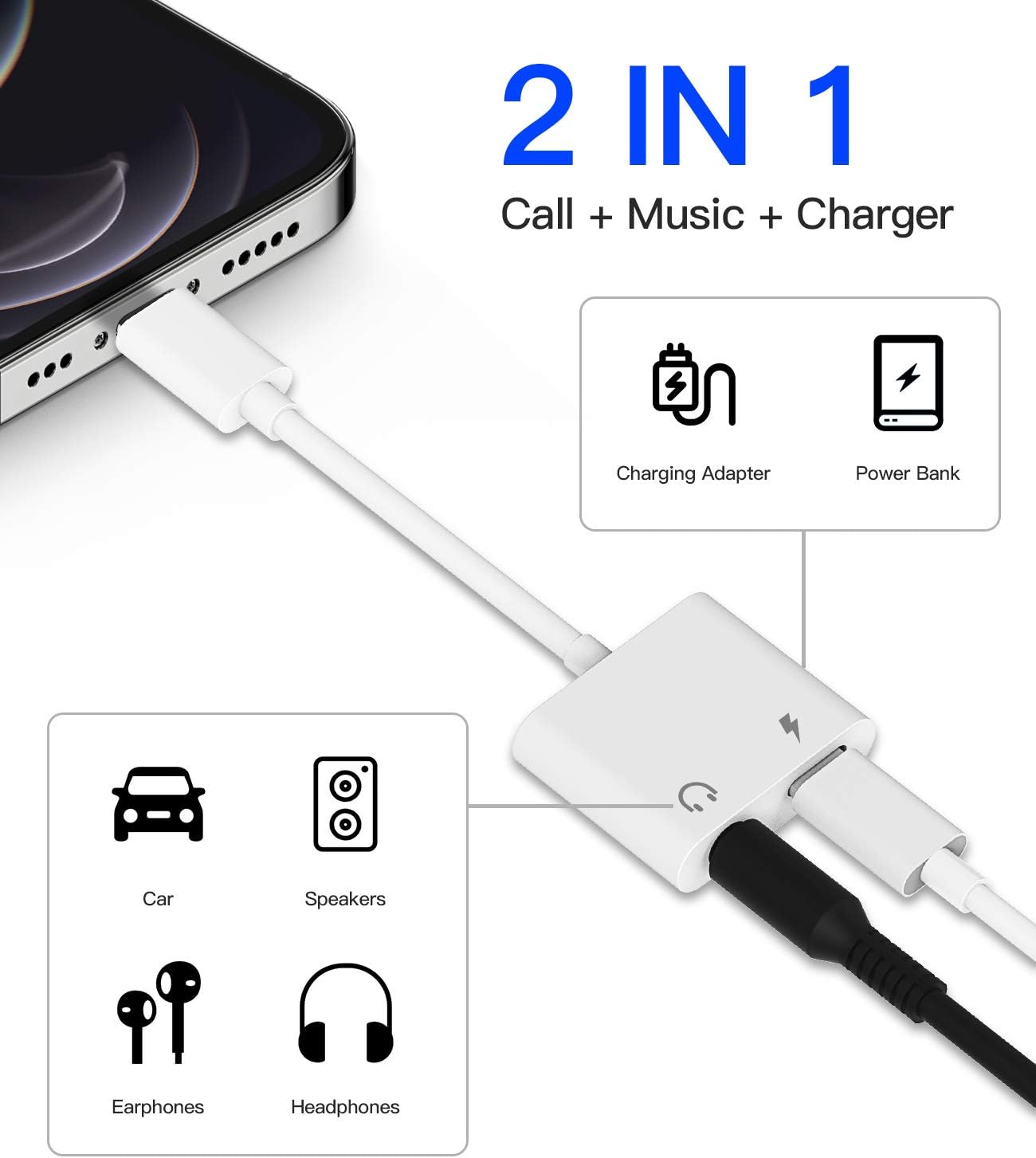 2Pack【Apple Mfi Certified】Iphone AUX Adapter Lightning to 3.5Mm Cable with Audio Jack Headphone Earphone Dongle and Charger for 11 12 MINI PRO MAX XS XR X 8 7Plus Accessories Adaptor Charging Ipad AIR image number 6