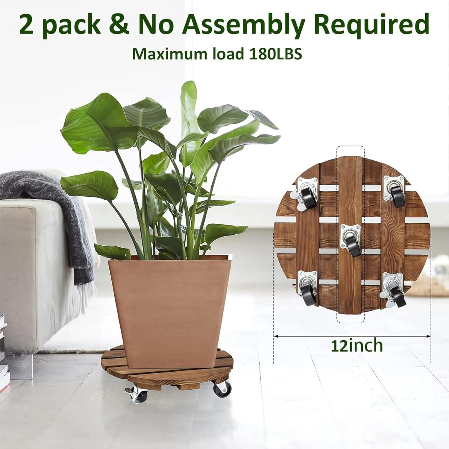 2Pack Plant Caddy, Wood Rolling Plant Stand with 360&deg; Lockable Caster Wheels, Pot round Caster for Indoor and Flower Succulent Pots Outdoor Use, 30*30*8Cm image number 5