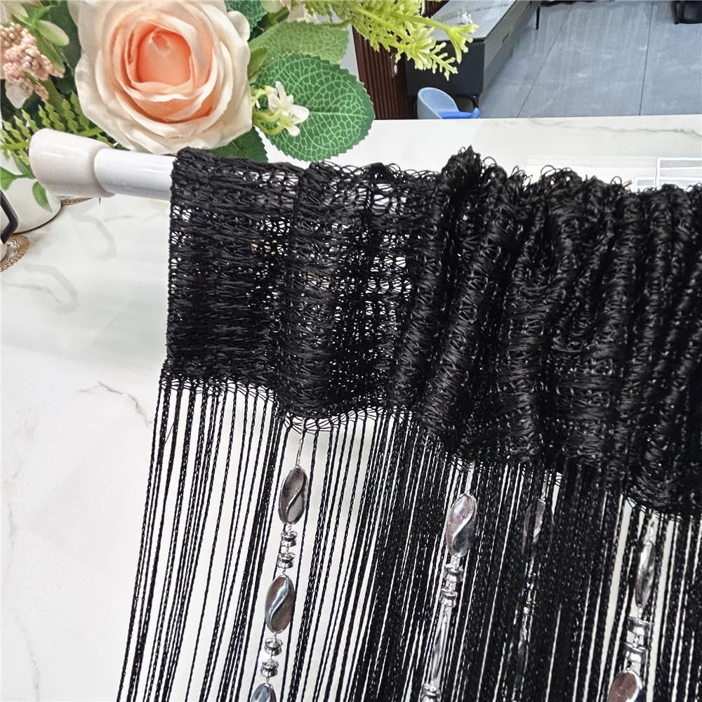 Ave Split 100Cmx200Cm Decorative Door String Curtain Beads Wall Panel Fringe Window Room Divider Blind for Wedding Coffee House Restaurant Parts Door Divider Beads Tassel Screen Decoration (Black25) image number 2