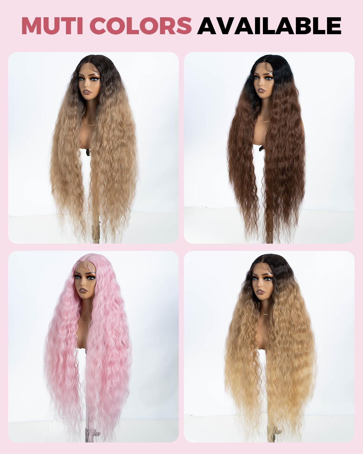 Style Icon Pink Super Long Lace Front Wig 104 Cm Long Curly Wig for Women Super Long Wavy Synthetic Lace Wig T Part Lace Wig Heat Resistant Fibre image number 6
