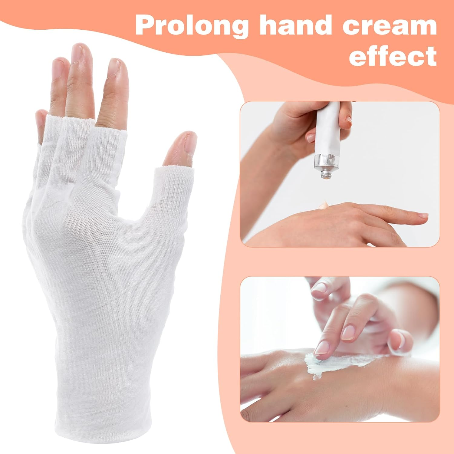 Heclia 8 Pairs White Cotton Moisturizing Gloves Fingerless Touchscreen Moisturizing Gloves for Dry Hands Sleeping, 100% Cotton Quilting Glove, Size M, Eczema Glove for Men and Women 7.09&times;4.33 Inches image number 2