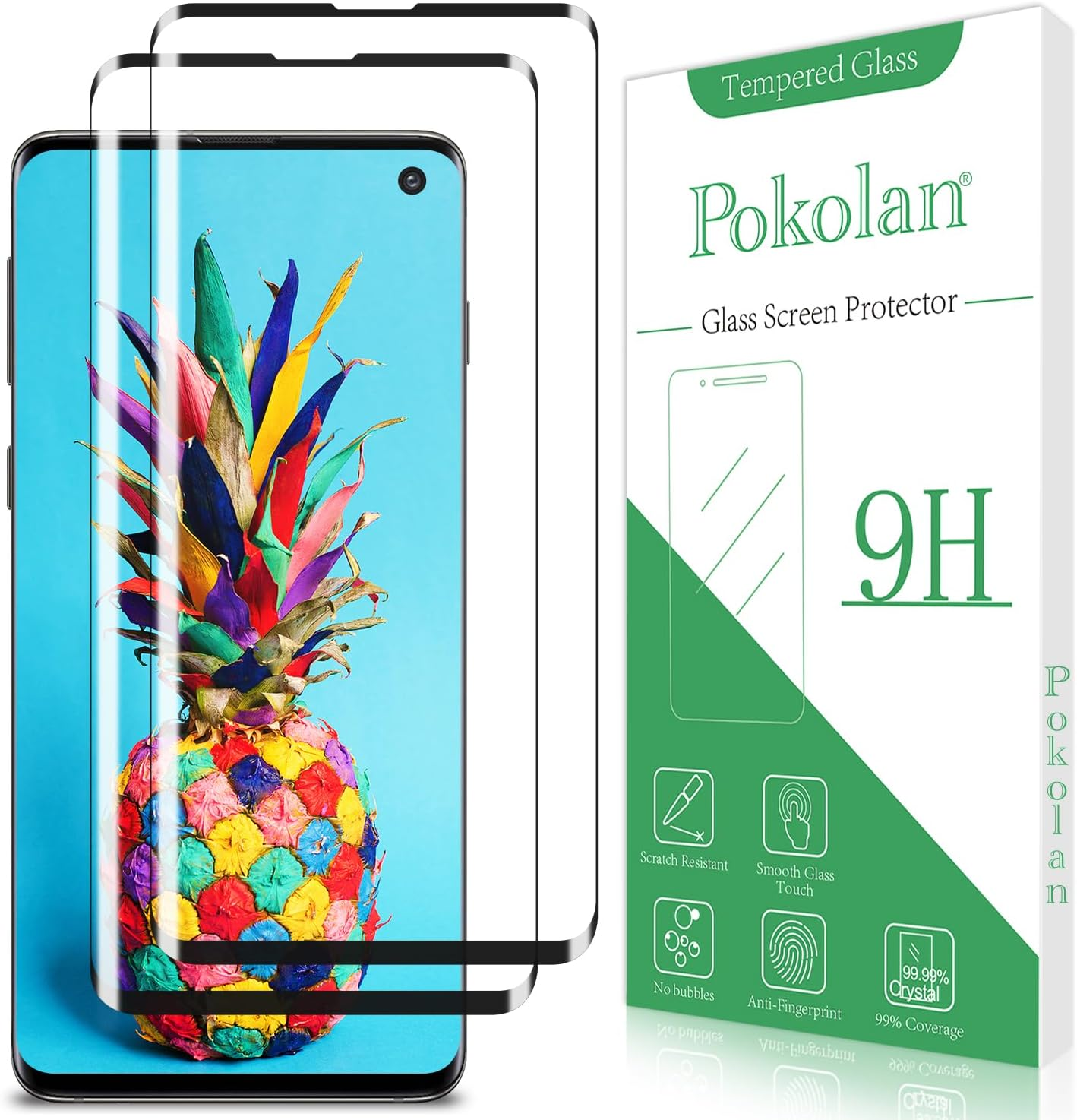 [2 Pack] Pokolan Screen Protector for Samsung Galaxy S10 Tempered Glass, HD Transparent, [3D Curved Full Coverage], 9H Hardness, Touch Sensitive, Easy to Install, anti Scratch image number 2