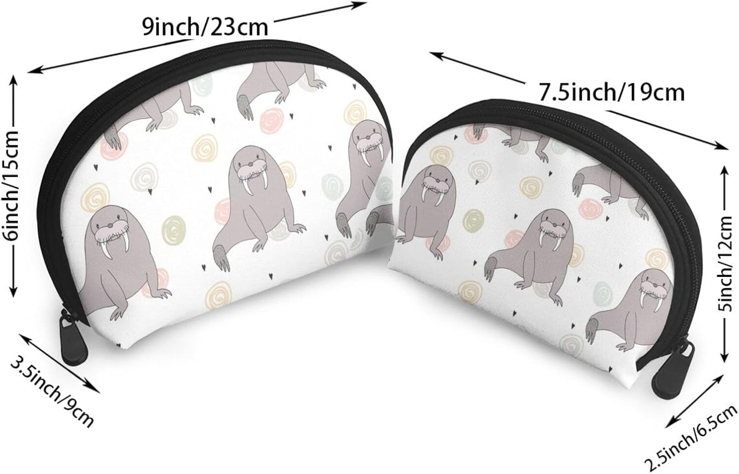 Cozimangoe Coin Pouch Makeup Bags Set, 2 Piece Shell Shape Cosmetic Bag with Pockets for Daily Travel Handbag Lipstick Keys Toiletry, Personalized Seal and Walrus Pattern image number 1