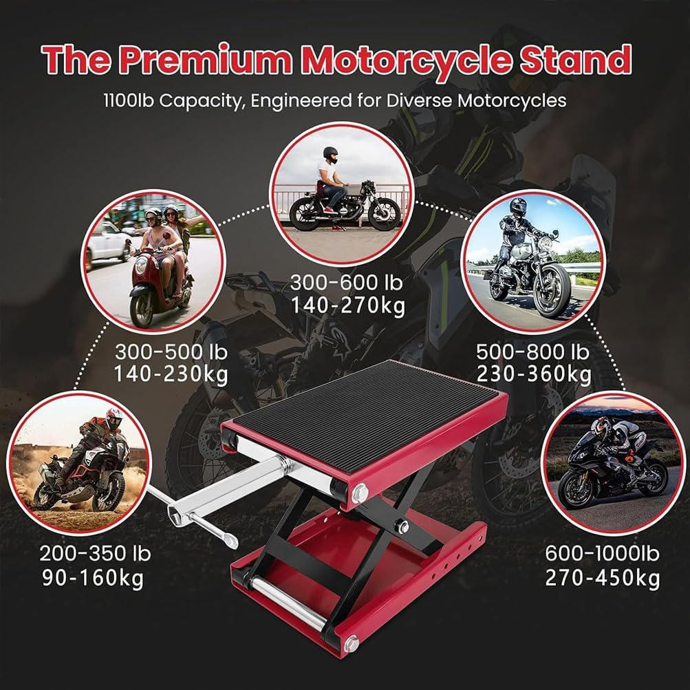 Motorcycle Lift &ndash; Heavy Duty Scissor Lift Jack for Cruiser Bikes Maintenance with Crank, 500Kg Capacity Steel Motorcycle Jack & Hoist Stand, Compact & Stable Scissor Lift for Garage & Workshop image number 3