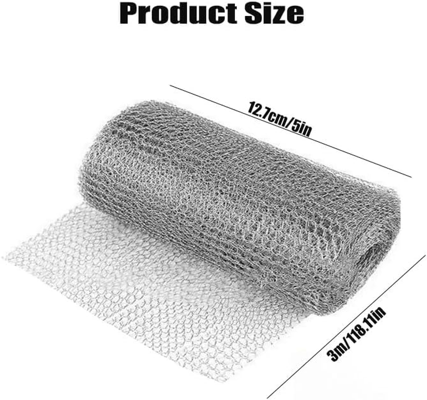 5" X 9.84Ft Stainless Steel Wire Mesh Roll - Double Layer Flexible Metal Mesh for Rodent Control, Hole Fill Fabric Gap Blocker, DIY & Garden Protection (Silver) image number 2