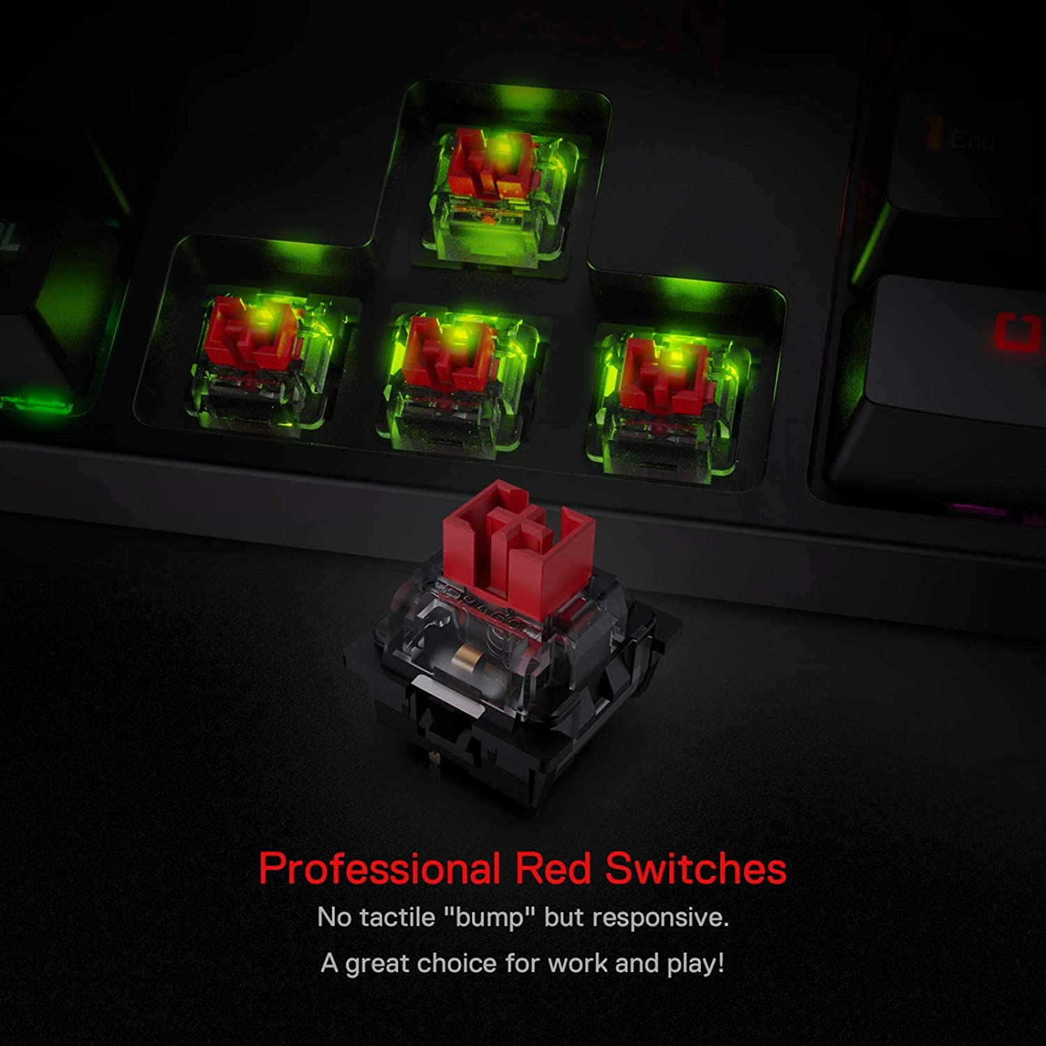Redragon K582 SURARA RGB Gaming Keyboard, 104 Standard Layout N-Key Rollover Mechanical Keyboard Built-In Linear & Quiet Red Switches, Ergonomic Design and Fast Actuation Prefect for Typing and Gaming image number 3