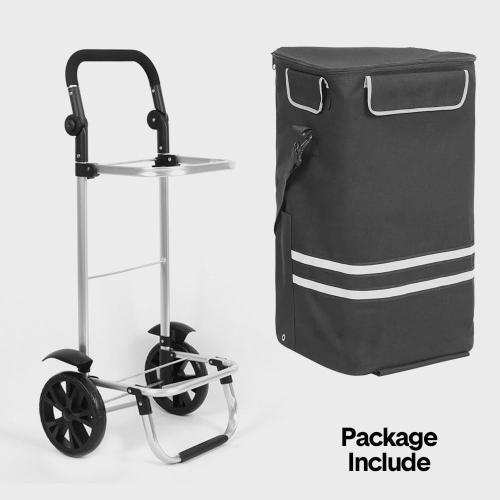 ALSTON Foldable Shopping Trolley Cart Multifunctional 41L Large Capacity Hand Carry Bag Aluminium Frame with Removable Zipped Bag Side Pockets and Wheels Black image number 6