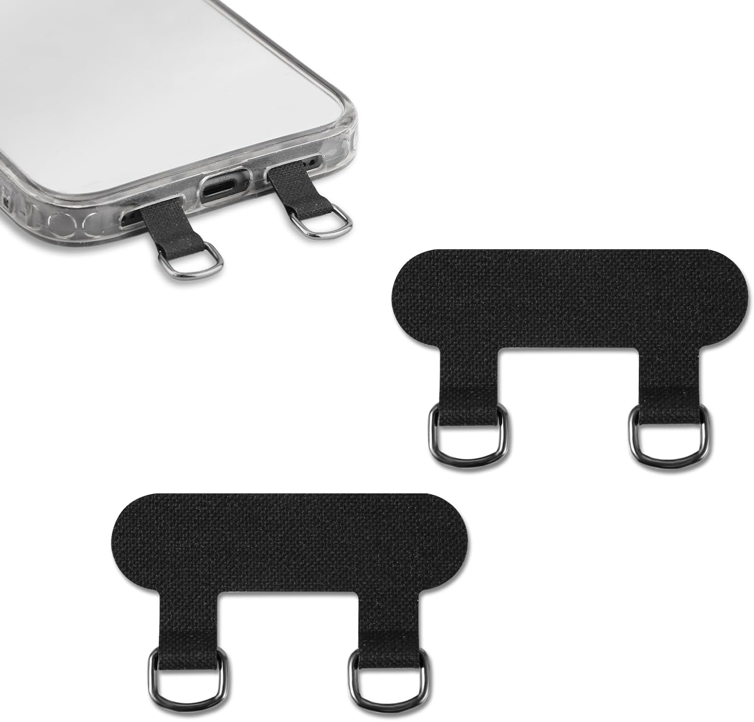 XIHIRCD 2Pcs 2 Way Phone Tether Tab, Phone Strap Patch Double Buckle Phone Lanyard Tab Cell Phone Tether Patches Phone Lanyard Patches Only for Full-Coverage Phone Cases with Two Speaker Holes, Black, image number 6
