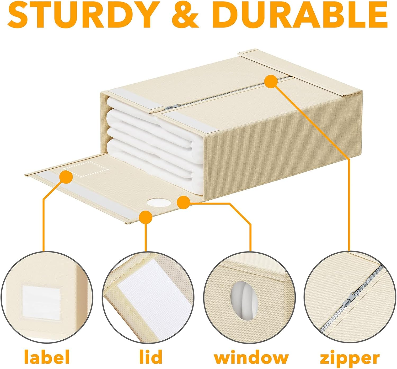 Spaceaid 8 Pack Bed Sheet Organizers and Storage, Foldable Organizer for Linen Closet, Sheets Set Folder Keeper with Window XL (Queen & King Size) Organizing Bedding Container, Beige (91ZDSN-SL22-Y8) image number 6