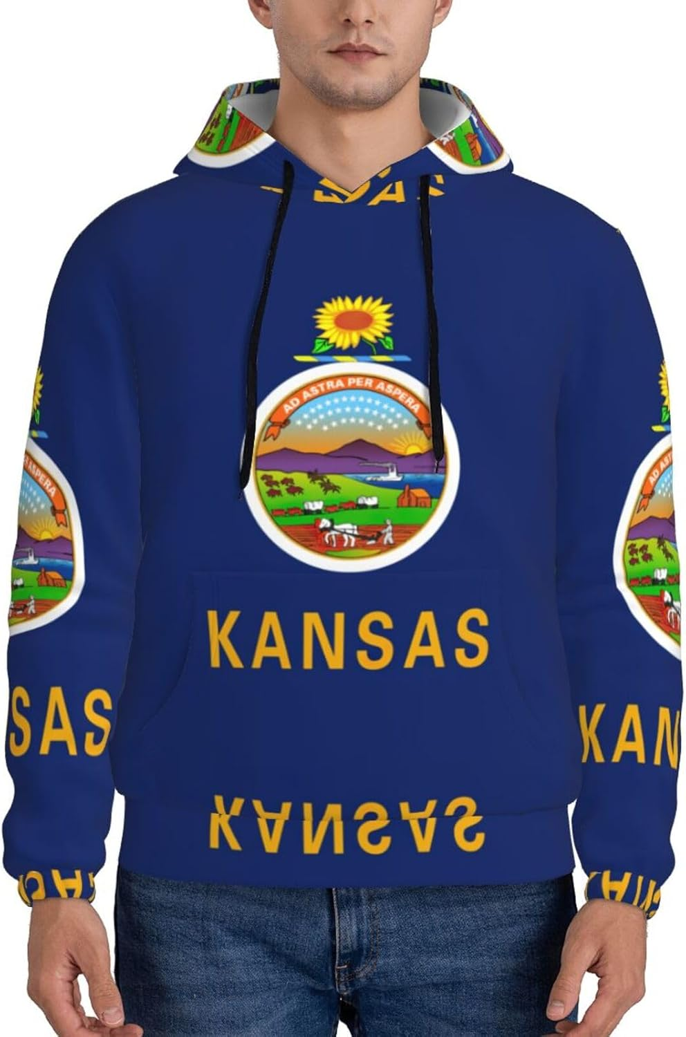 SDEGTHO Kansas State Flag Mens Christmas Oversized Hoodies Classic Hoodie Pullover Hoodies for Men Streetwear Sweatshirts image number 6