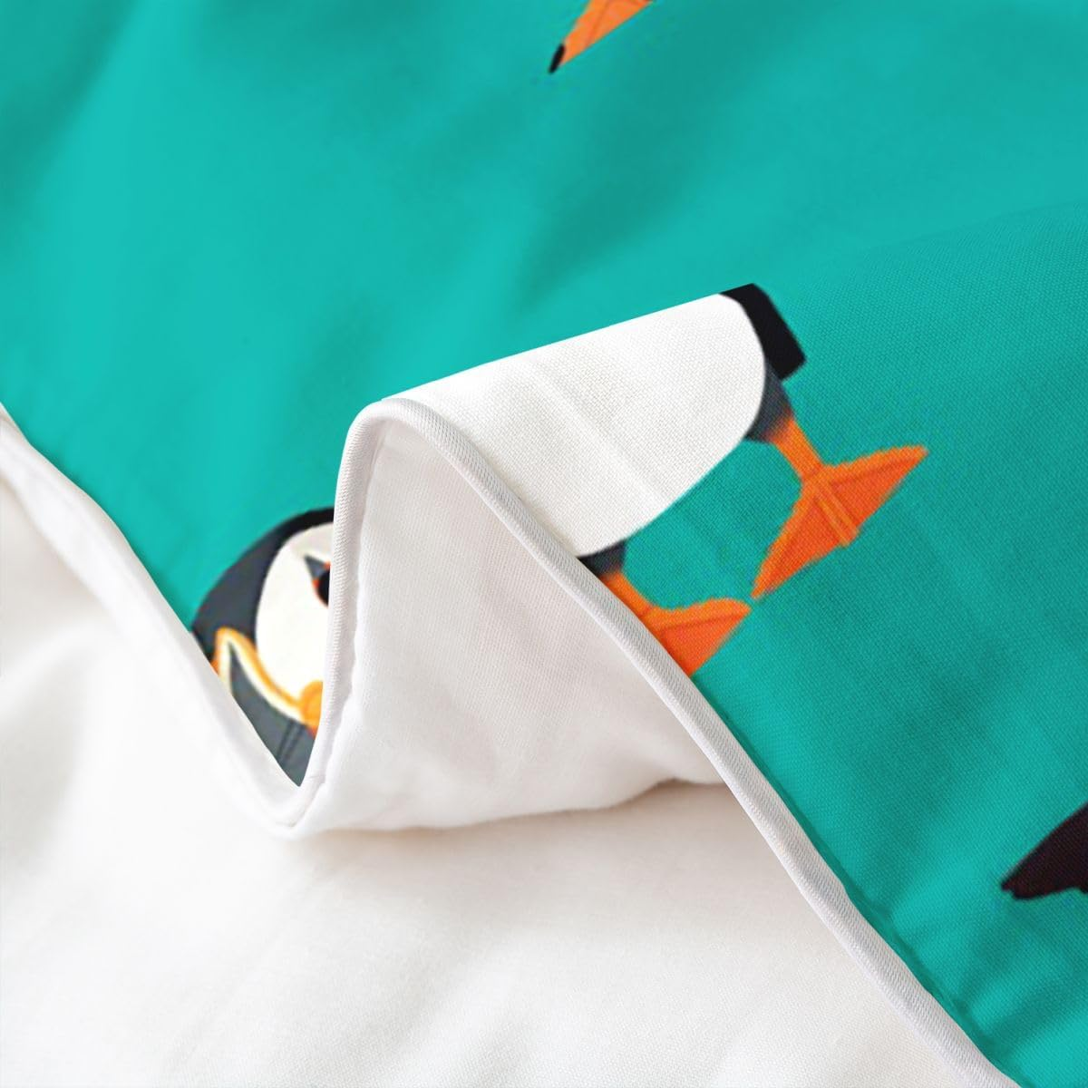 Puffin Bedding Duvet Cover 100% Cotton Set Twin Size Puffin Bird Drawing Bedding Set for Kids Decor Cute Animal Theme Comforter Cover Set Polar Animal Bedspread Cover Bedroom Bedclothes image number 6
