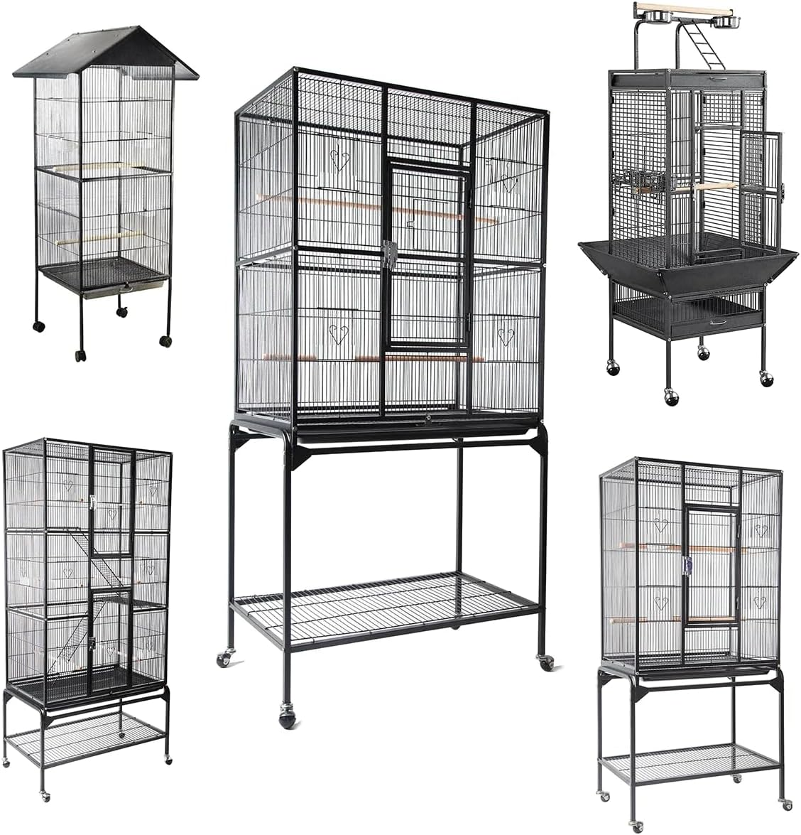 Rolling Large Bird Cage Cockatiel Conure Aviary W/Detachable Stand Storage Perch 59X45X165Cm image number 6