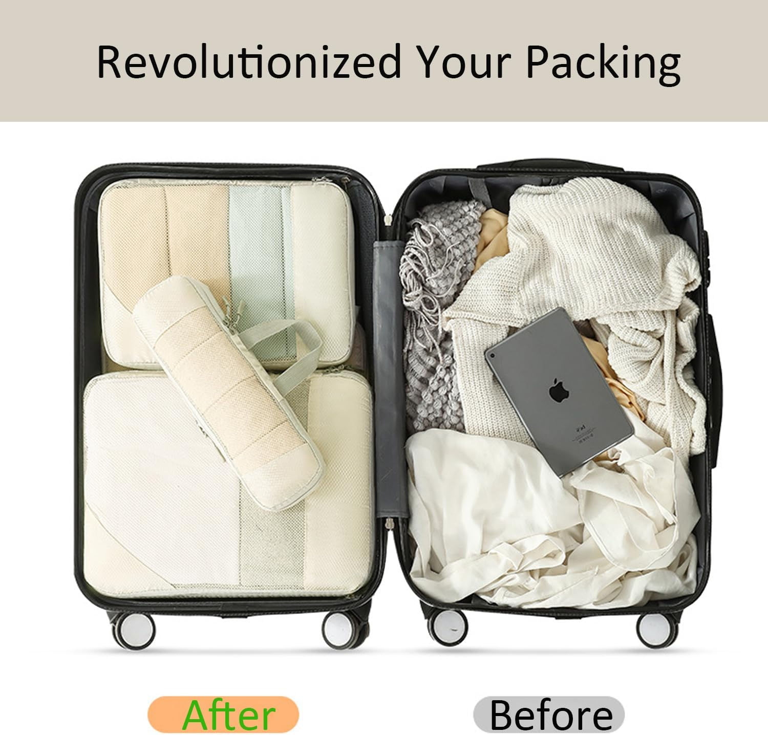 Packing Cubes Compression Packing Cubes for Travel, JOYCHER Travel Packing Organisers Cubes Accessories Mesh Compression Bags Luggage for Man & Women Suitcases - 4Pcs-Blue image number 5