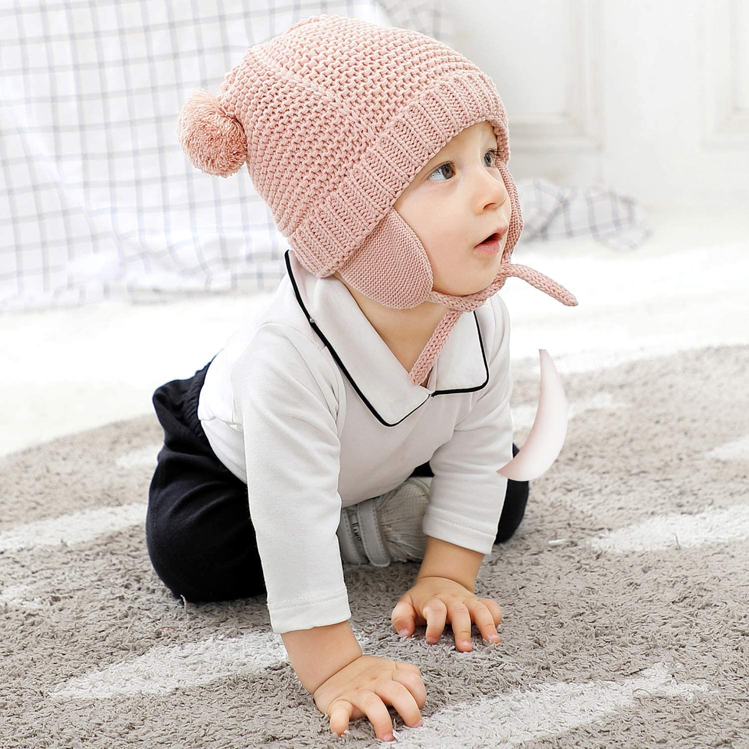 Baby Toddler Winter Beanie, Sets of Boys Girls Earflap Hat with Warm Gloves,Cute Bear Infant Knit Caps, Soft Warm Fleece Lind Knit Cap for Baby 1-4 Years