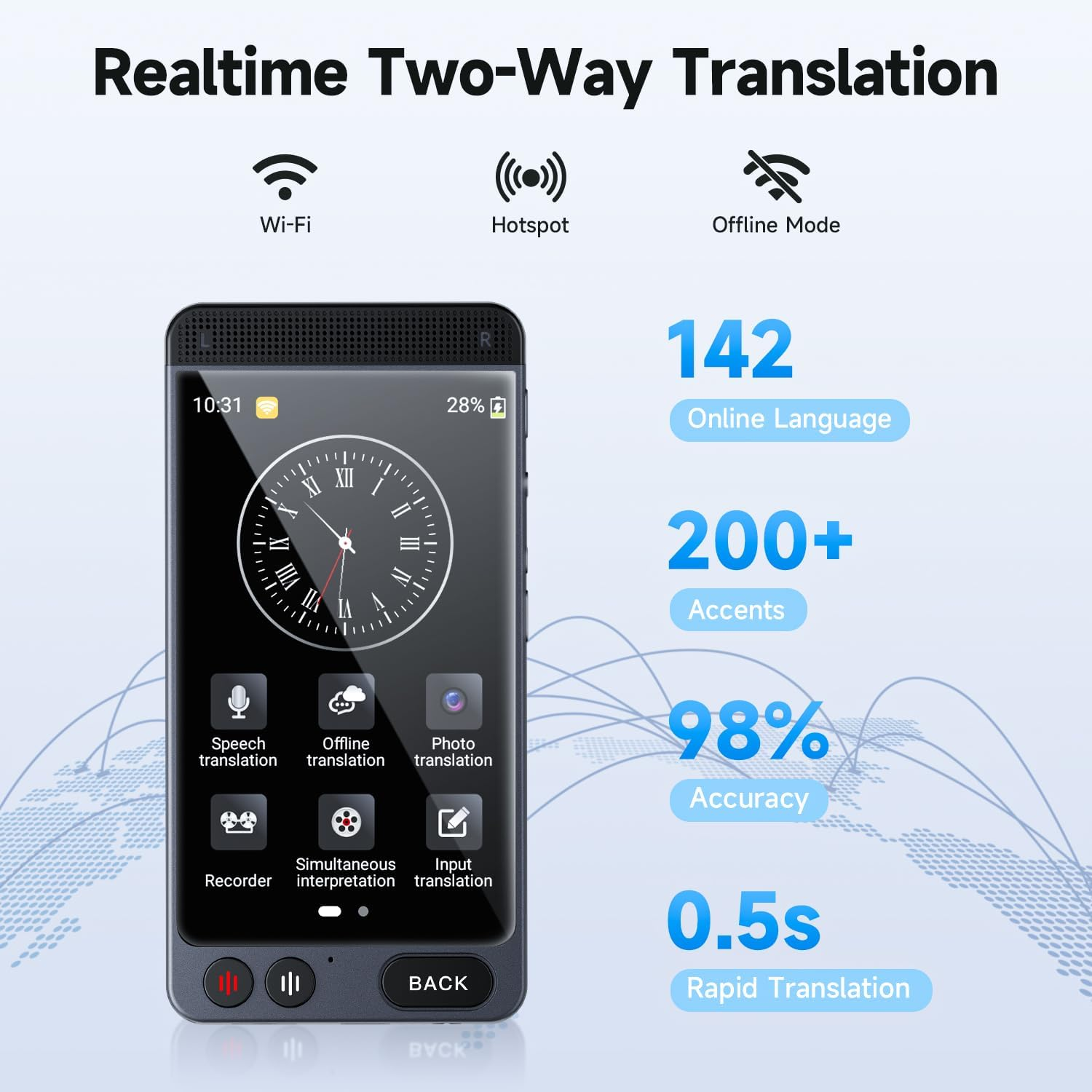 Language Translator Device, D21 Two Way Real-Time Voice/Photo Translator for 142 Languages, Portable Online/Offline Instant Translation for Business Learning Travel with 4.0'' Screen image number 3