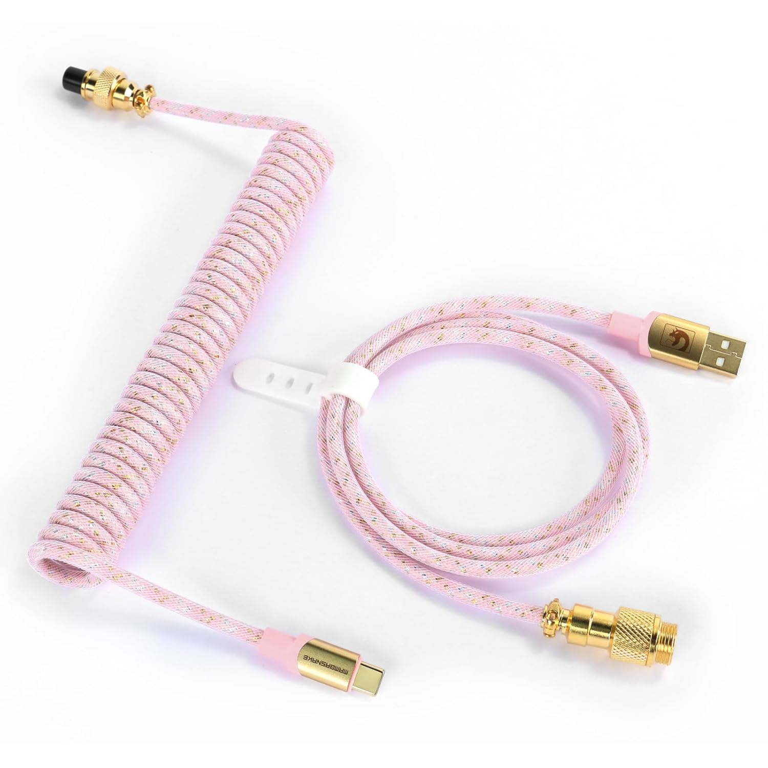 ATTACK SHARK Custom Coiled USB C to a Cable for Gaming Keyboard,Double-Sleeved Starlight Braided Cable with Detachable Metal Aviator 24K Gold Connector 1.7M-2.2M for Phone/Ps4/Android/Xbox-(Pink) - Gray image number 7