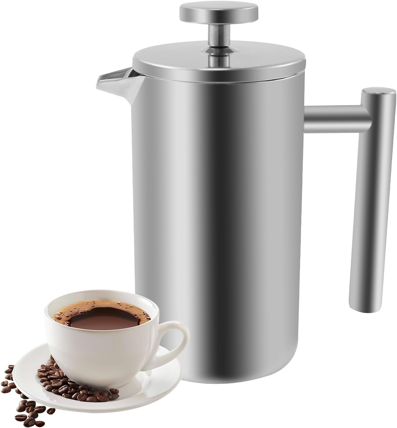 French Press Coffee Maker, 350ML Effortless to Clean Premium 304 Stainless Steel Coffee Press Pot with Our Reusable Stainless Steel Filter, Rustproof, for Cappuccino Latte Mocha Silver image number 4