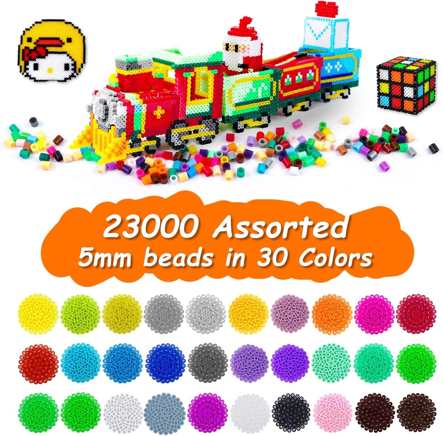 23,000 Pcs Fuse Beads Kit for Kids Crafts, 30 Colors Iron Beads Set with 3 Pegboards, 5 Ironing Paper, 10 Patterns, Gifts for Birthday Christmas, Multicolor 5Mm Melty Beads Bulk Refill Kit by Inscraft image number 2