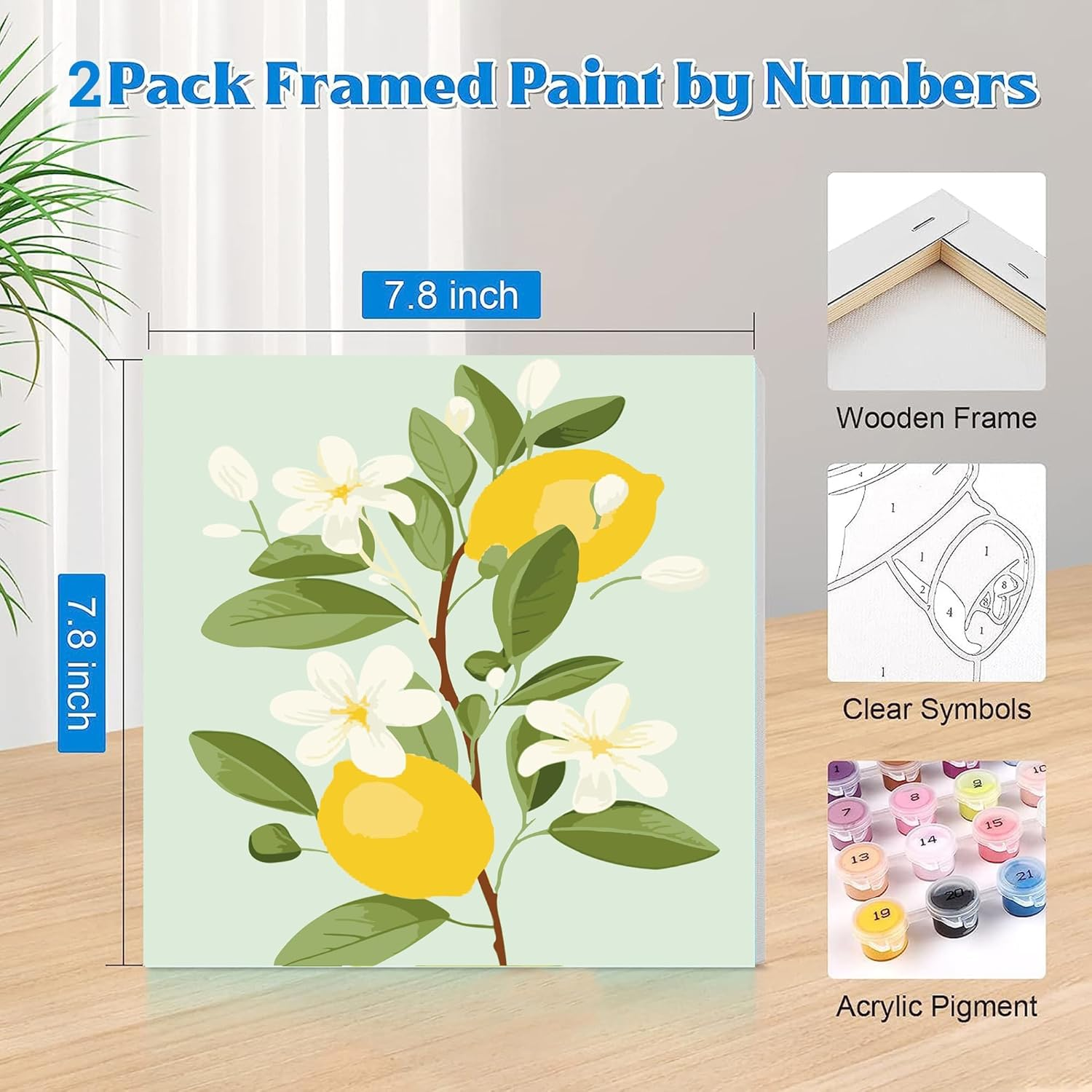 2 Pack Framed Paint by Numbers Kit for Kids,Easy Acrylic Paint by Numbers Kits on Canvas,Fruit Oil Painting Paint by Number for Adults Beginners for Home Wall Decor (8X8Inch) image number 6