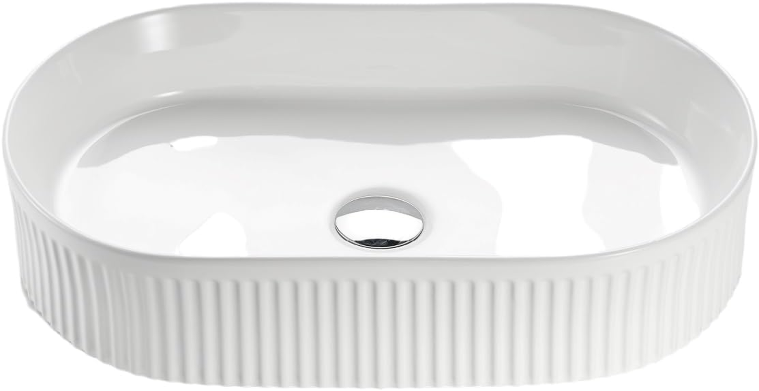 Oval Fluted above Counter Bathroom Basin, 580Mm X 365Mm X 120Mm, Gloss White/Matte White (Matte White)