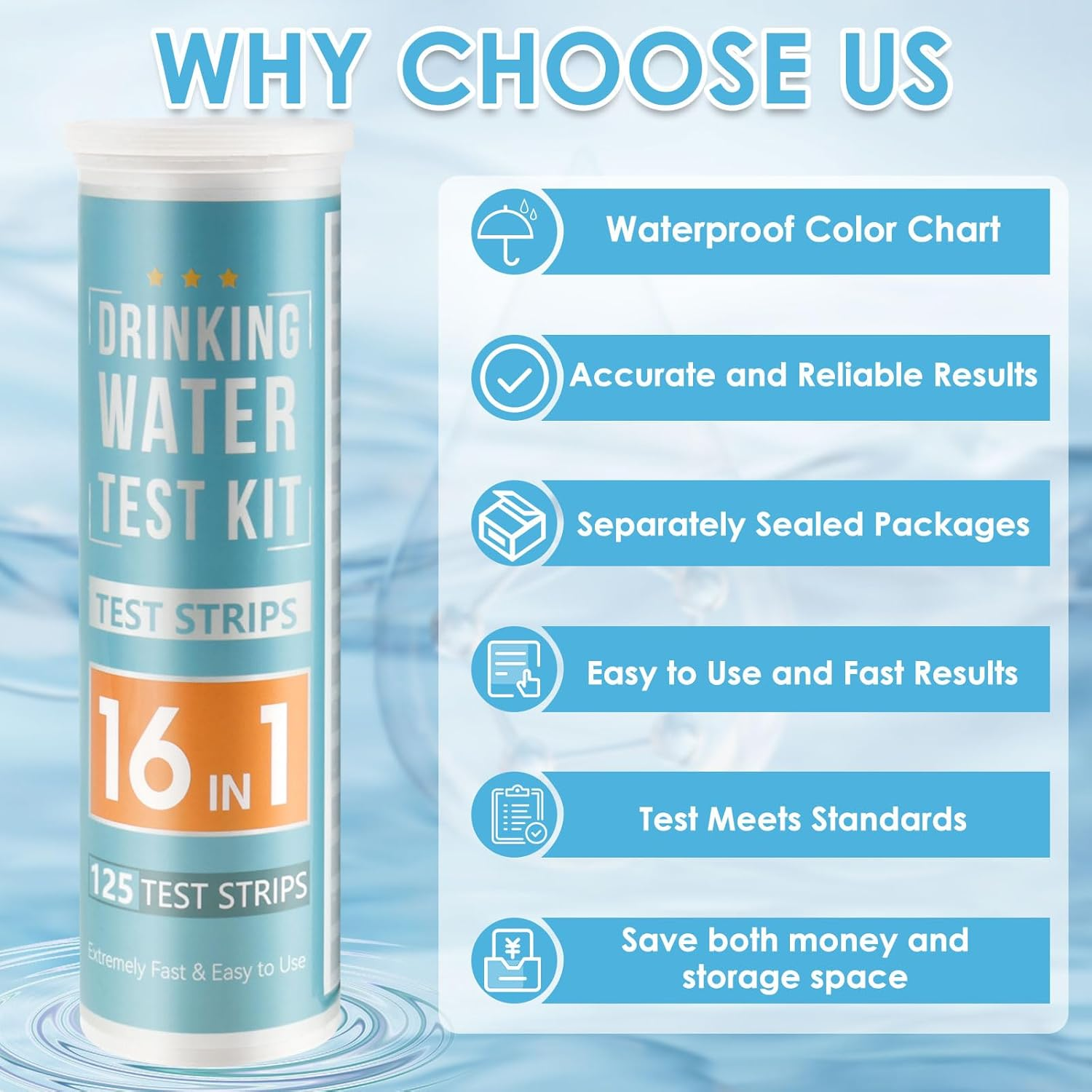 17 in 1 Drinking Water Testing Kits with Tube 125 Strip Accurate Drinking Water Quality Test Kit Tap and Well Water Test Strip for Hardness Ph Lead Iron Fluoride Chlorine and More image number 1